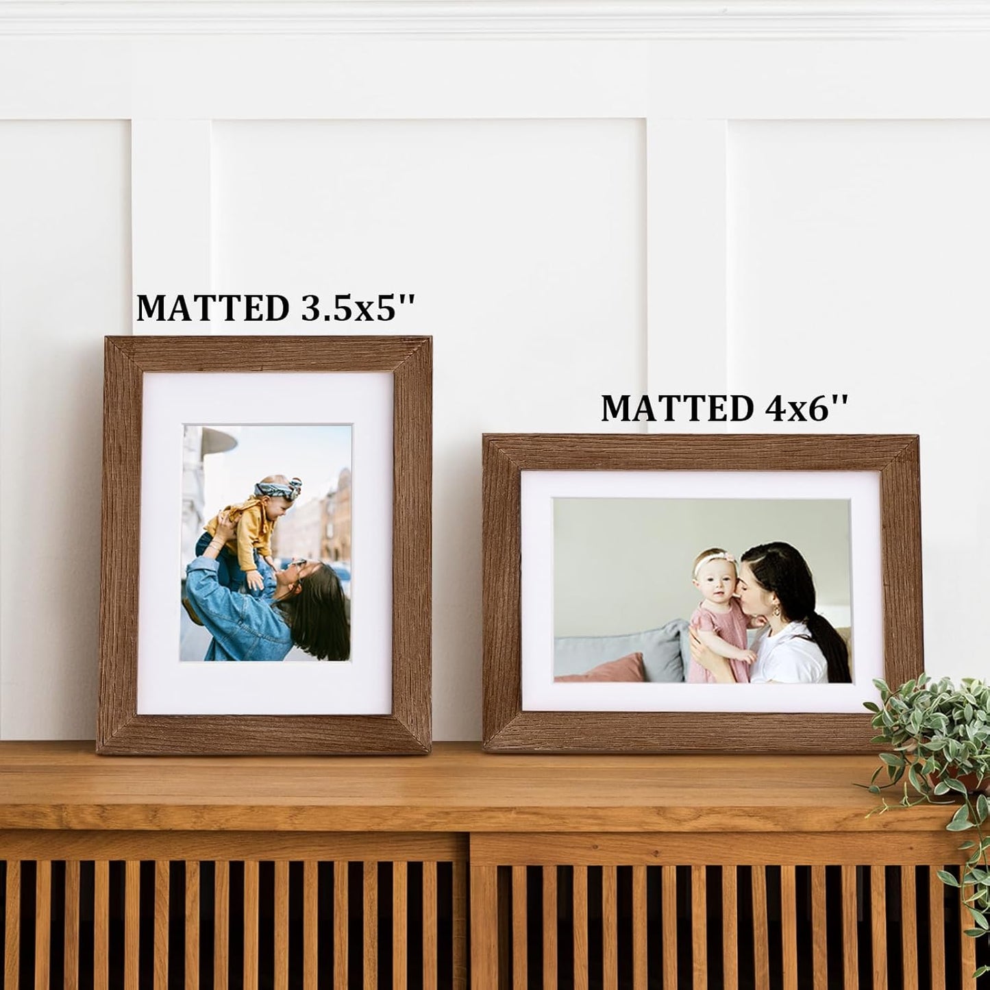 Egofine 5x7 Picture Frames Set of 4, Made of Solid Wood Covered by Plexiglass 3.5x5 and 4x6 with Mat or 5x7 without Mat, for Table Top Display and Wall Mounting Photo Frame,Walnut Brown