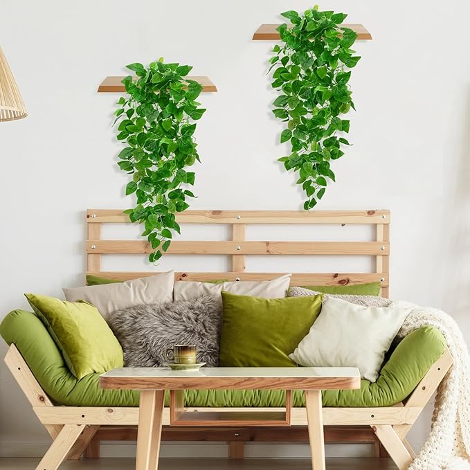 BLEUM CADE 8Pcs Fake Hanging Plants, 9 Branch Artificial Hanging Plant, Lush Faux Pothos Vines for Home Room Wall Shelf Porch Outdoor Indoor Decor (No Baskets)