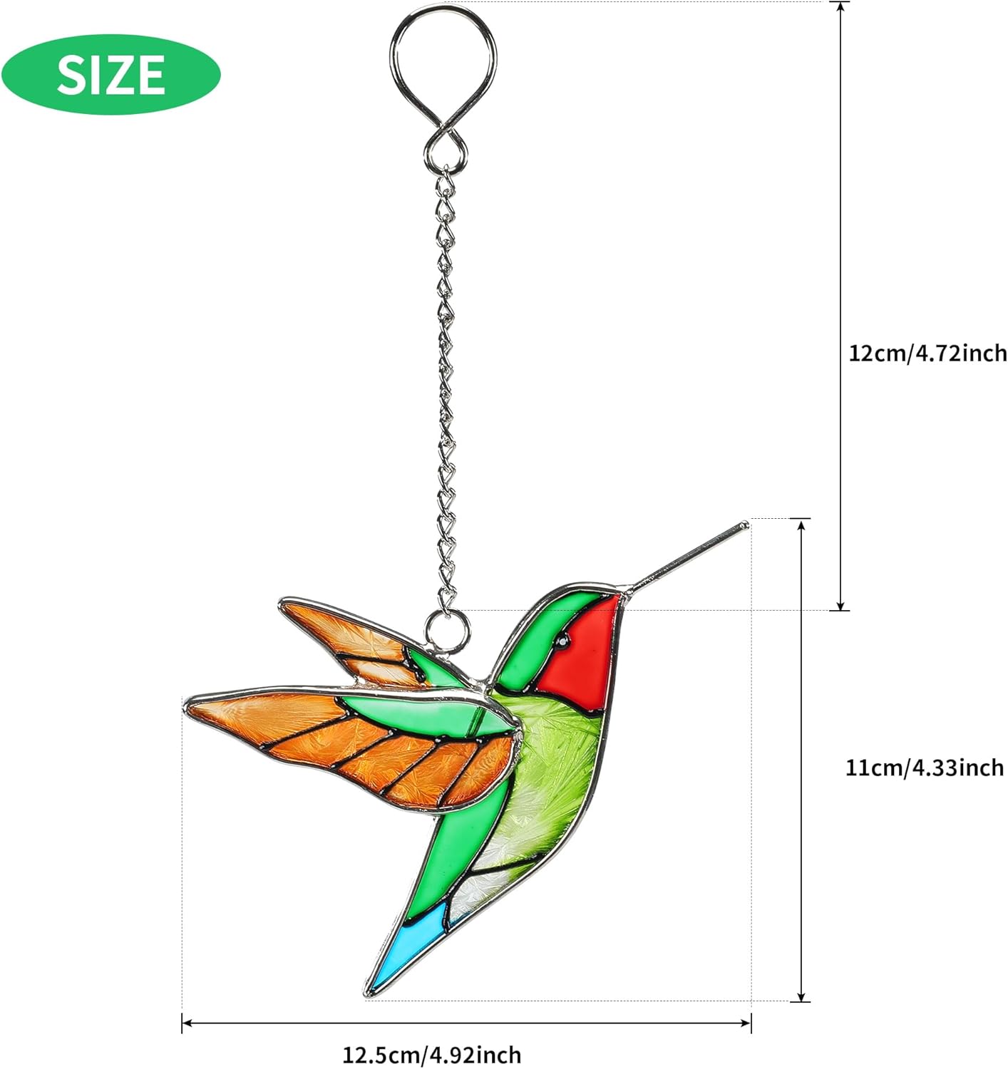 Handmade Stained Glass Hummingbird Hanging Ornament - Colorful 4.3x4.9 Inch Window/Garden Decor for Mom, Grandma, Mother's Day - Patio, Home, Wedding Decorations (Yellow Wing)