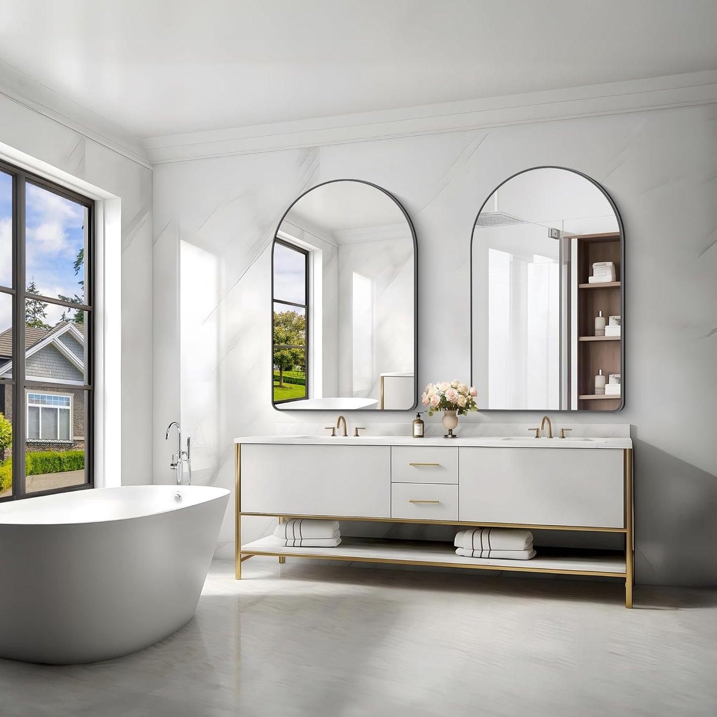 FORBATH Arched Mirror 30x48 Inch, Black Arched Bathroom Mirror Wall Mounted Modern Black Aluminum Frame Decor Large Dresser Mirror for Bedroom Living Room Entryway, Hanging or Leaning Against Wall