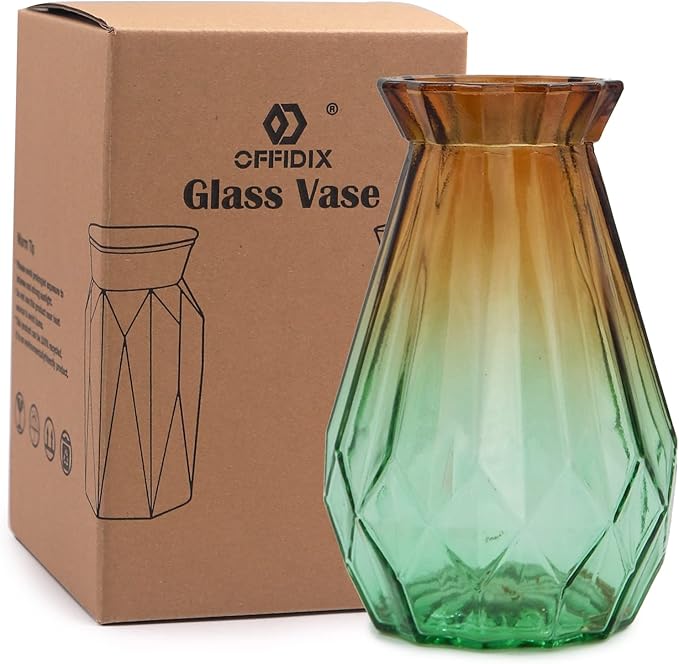 OFFIDIX Glass Vase Gradient Multicolor with Geometric Faceted Design Floral Vase for Home, Business, Events or Weddings