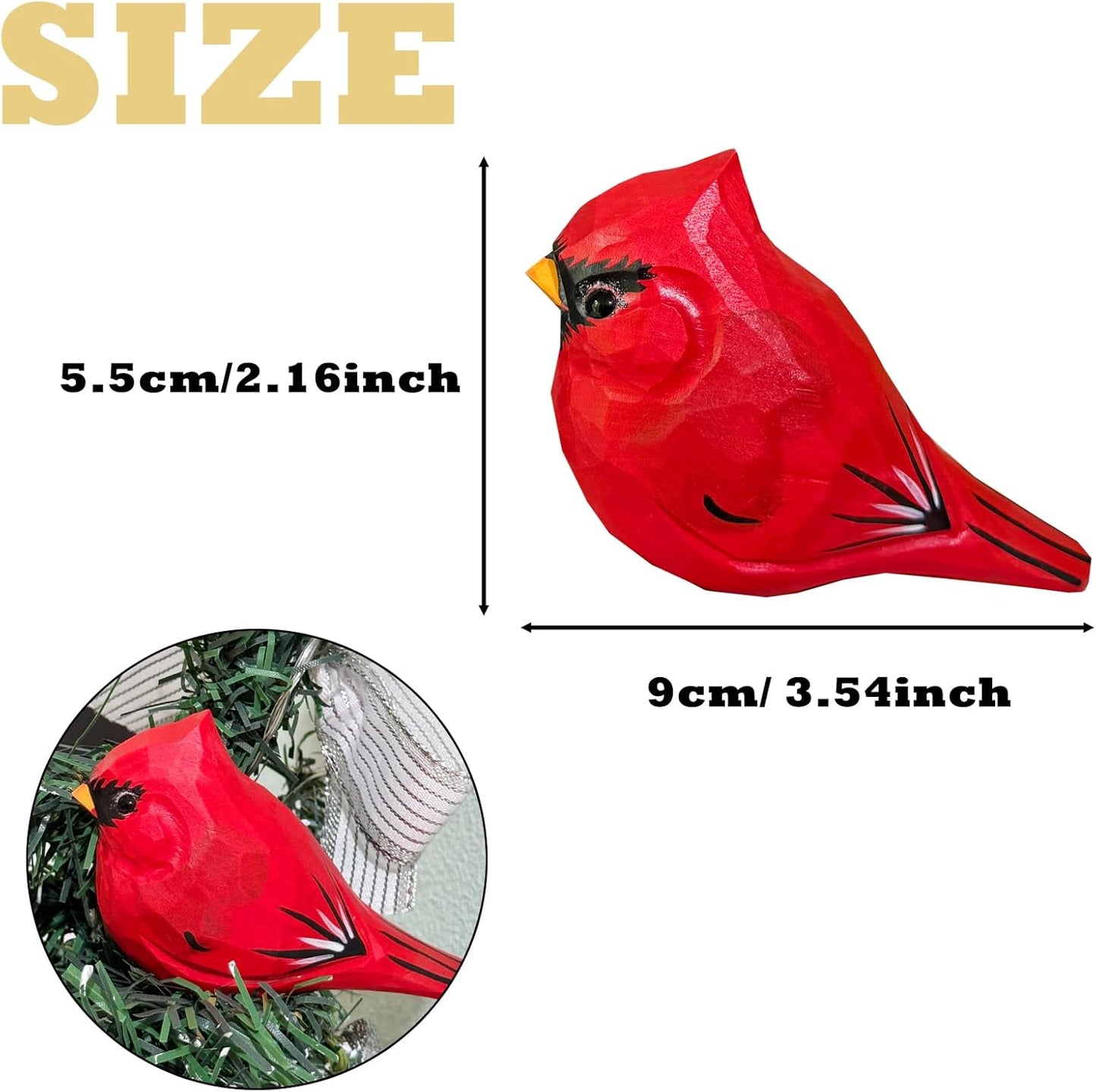 LWINGFLYER Wooden Cardinal Bird Figurines for Christmas Decoration, Artificial Bird Statue,Gift for Bird Lovers, Carved Small Animal Ornament Christmas Home Decor
