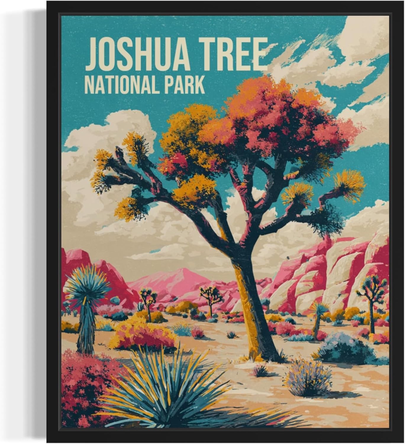 Joshua Tree National Park Art Print Poster, Vintage Retro Pop Art Travel Wall Art Bedroom Bathroom Living Room Decor 185 (Joshua Tree, 16 x 20 inches, Black Frame)