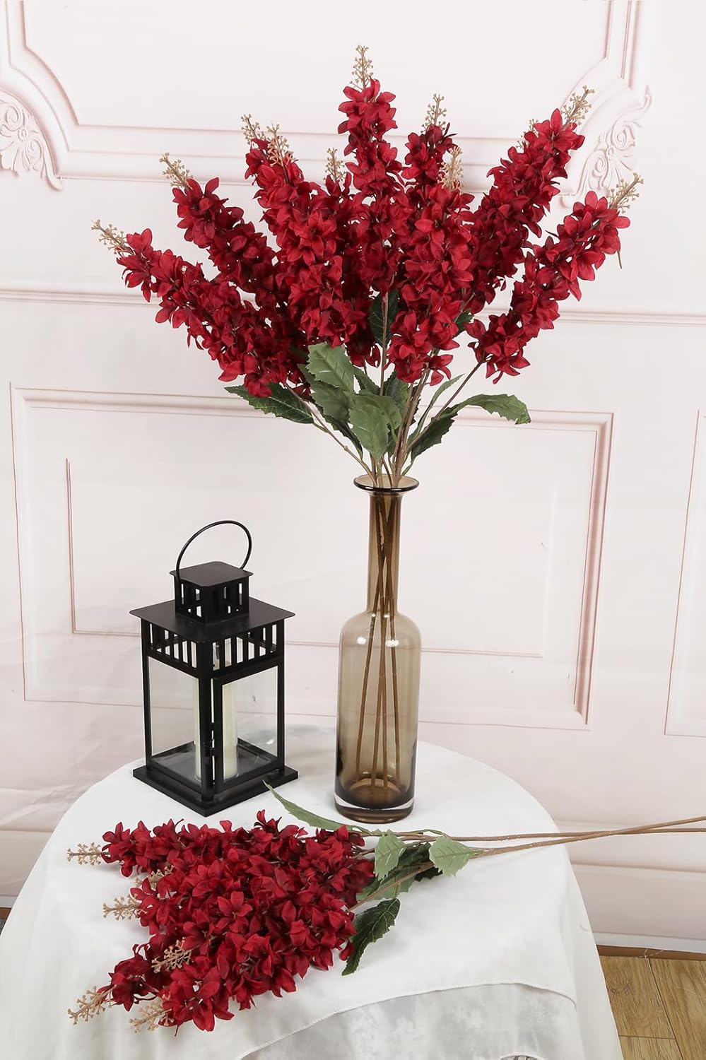 IPOPU Burgundy Hyacinth Artificial Flower 5PCS Silk Delphinium Flowers with Stems 34.2inch Faux Snapdragon Flowers for Home Garden Living Room Office Table Centerpiece Decor(Burgundy)