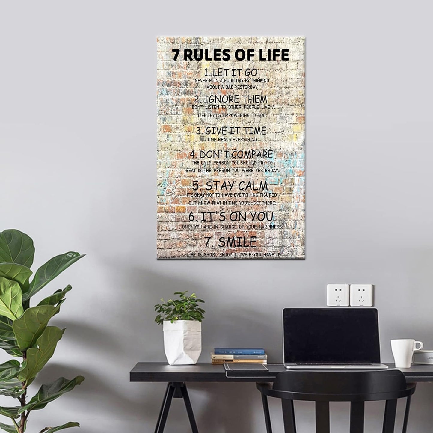 Inspirational Canvas Wall Art 7 Rules of Life Motivational Poster Wall Decor Color Positive Quotes Print Artwork Living Room Framed Art for Home Bedroom Bathroom Ready to Hang [12''W X 18''H]