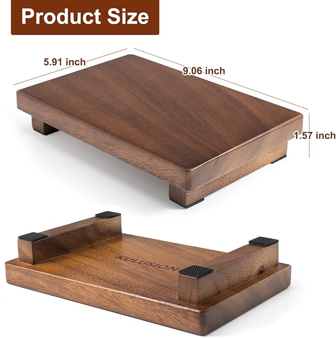 Walnut Wood Pedestal Stand, Wooden Soap Tray Farmhouse Decor Wood Riser Display for Bottle Plant Makeup Tissues Candles Towels Jewelry (Medium, 9 x 5.9 x1.57Inch)