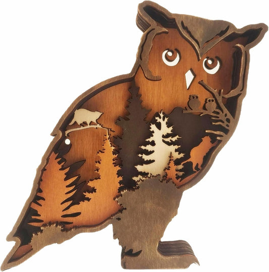 Forest Animal Desk Art Decor Wooden Farmhouse Table Decoration, Cabin Decor, Nursery Decor Mountain Decor for Bedroom Living Room (Owl)