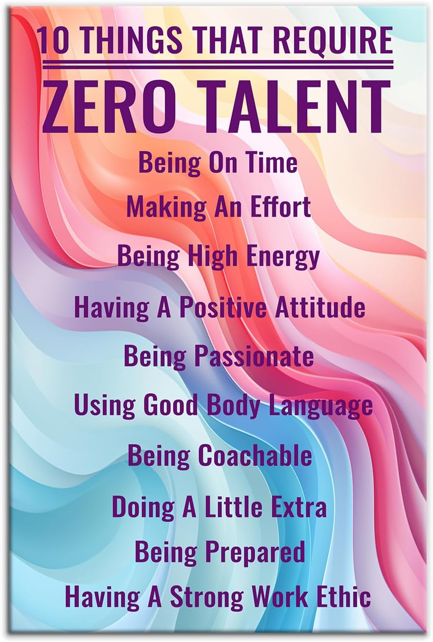 Inspirational Canvas Wall Art Motivational Entrepreneur Quotes 10 Things that Require Zero Talent Poster Print Positive Artwork for Home Bathroom Office Picture Decoration Ready to Hang [12''Wx18''H]