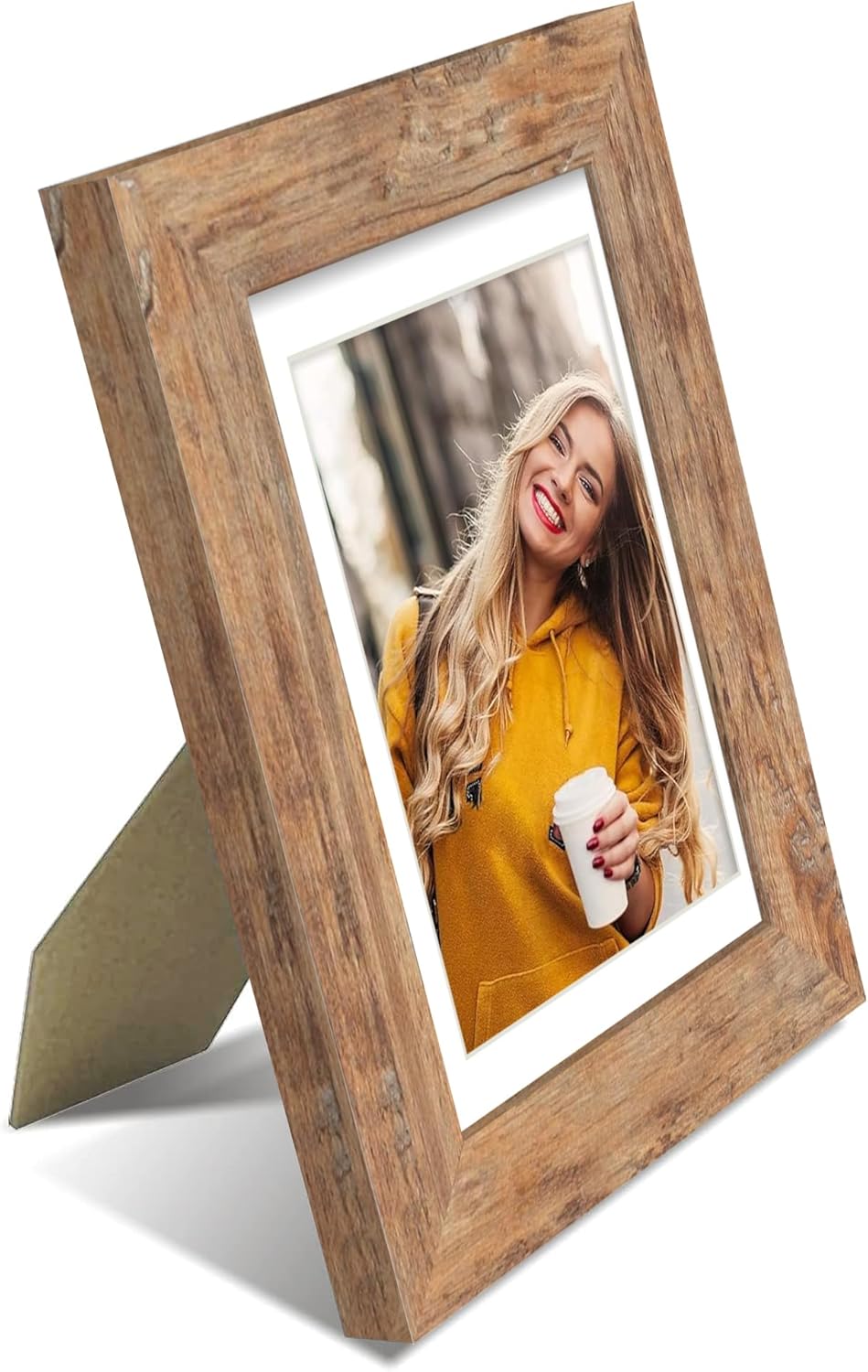 iRahmen 4x6 Picture Frame Set of 2, Wood Rustic Brown Frame with High Definition Glass, Display Pictures 3.5x5 with Mat or 4 x 6 without Mat for Tabletop Display and Wall Mounting