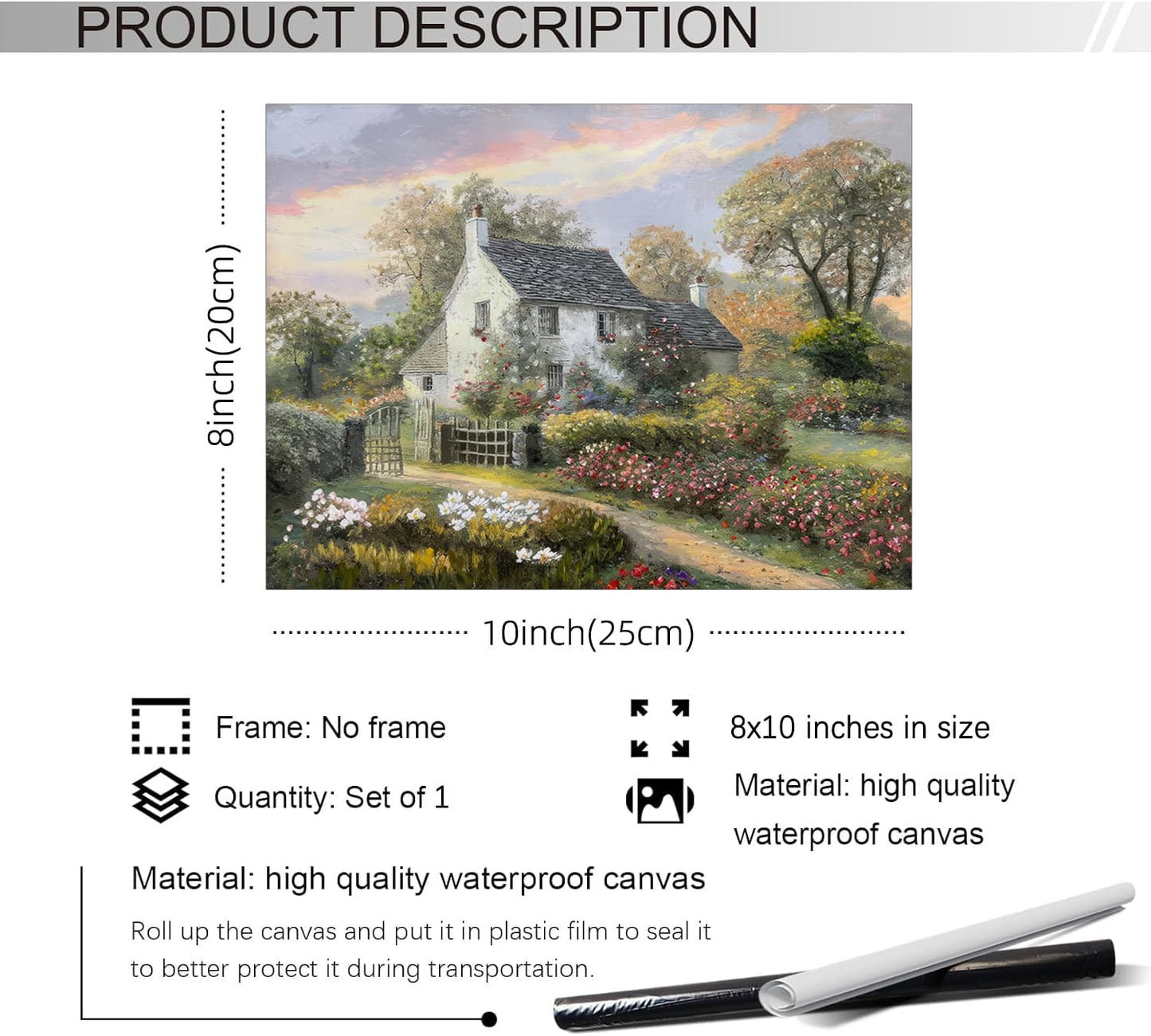 Haitunone French Country Oil Painting Wall Art Farmhouse Cottage Garden Posters Classical Vintage Nature Landscape Prints for Living Room Bedroom Wall Decor 08x10 inch Unframed
