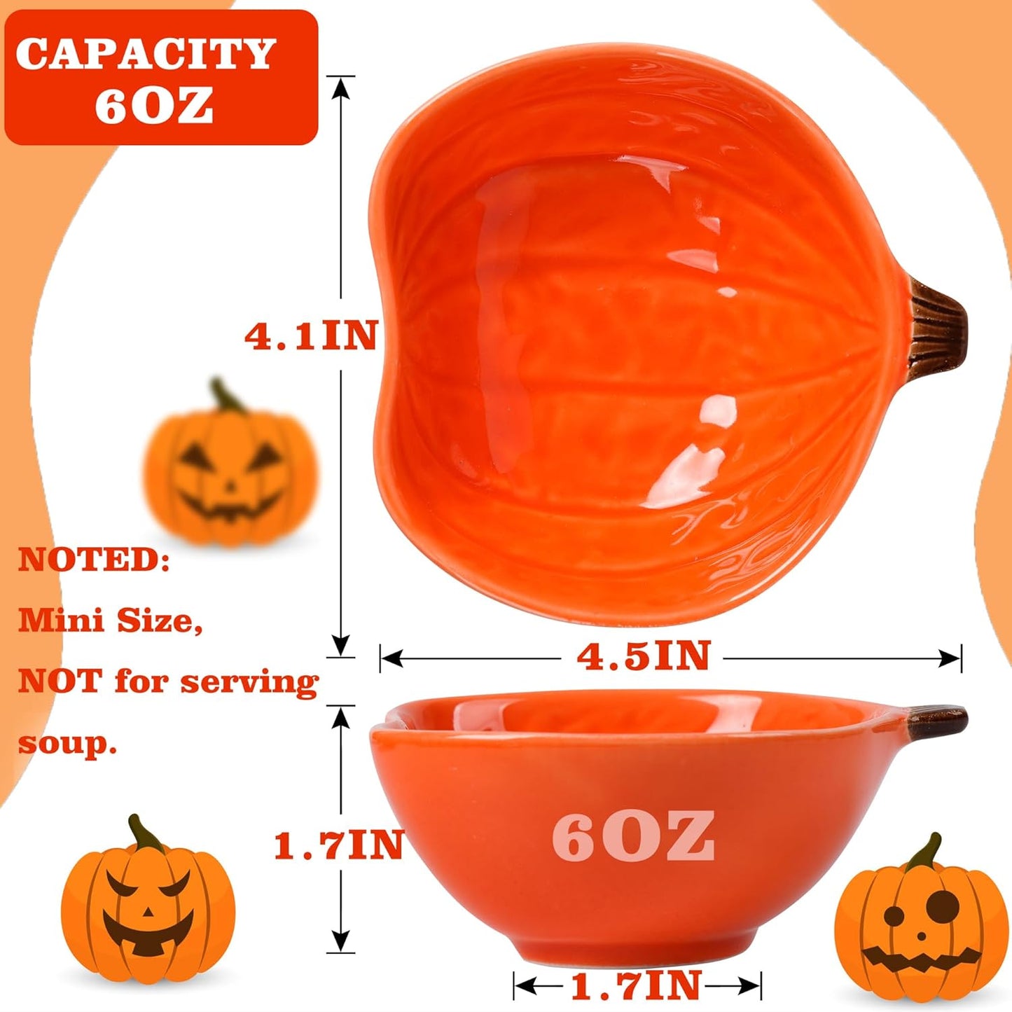Kolewo4ever 12 Pieces Pumpkin Ramekins Thanksgiving Ramekins Ceramic Bowls Pumpkin Bowl 6 oz Oven Safe Ramekin for Thanksgiving Serving Dip, Sauce, Condiments,Snack