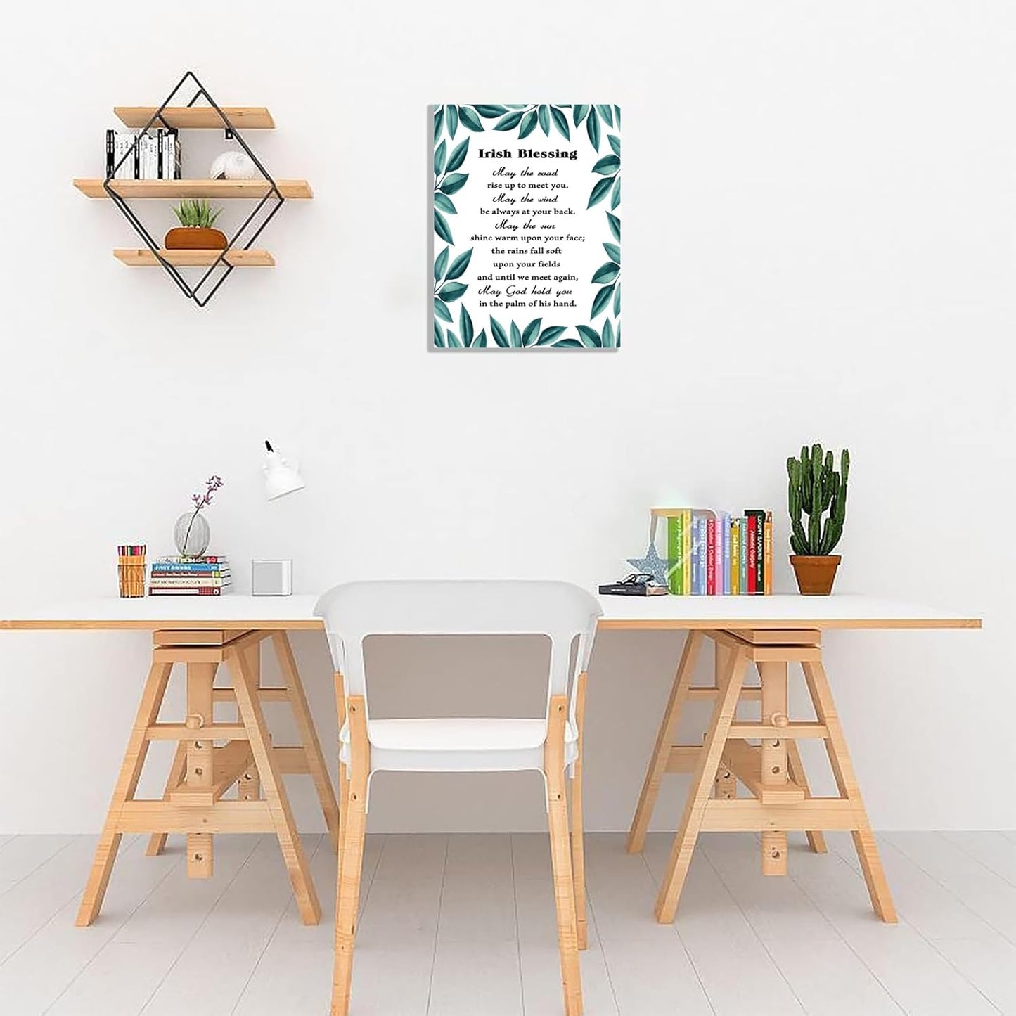 May The Road Rise Up To Meet You，Irish Blessing Canvas Wall Art Christian Green Watercolor Poster Positive Scripture Print Wedding Gift Home Living Room Bedroom Office Decor Framed 12 * 18 Inch