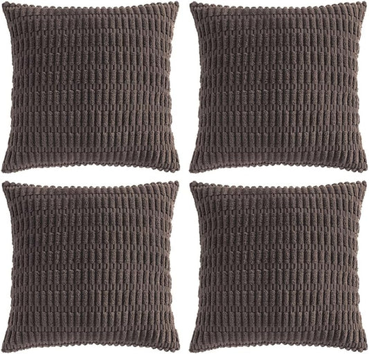 Fancy Homi 4 Packs Boho Dark Brown Decorative Throw Pillow Covers 26x26 Inch for Living Room Couch Bed Sofa, Rustic Modern Farmhouse Home Decor, Soft Plush Corduroy Cute Square Cushion Case 66x66 cm