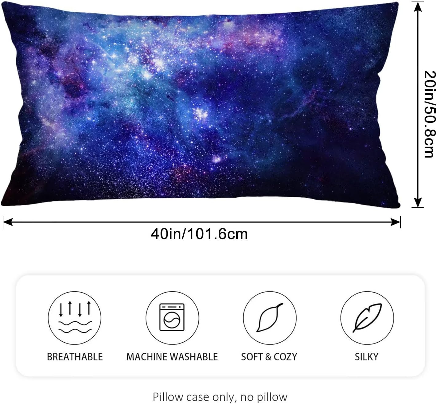 Galaxy Long Pillow Cases King Size Pillow Covers with Zipper,Outer Universe Space Nebula Star Night Decorative Pillows Cover Soft Pillowcase for Bed,Couch,Sleeping,20"x40"