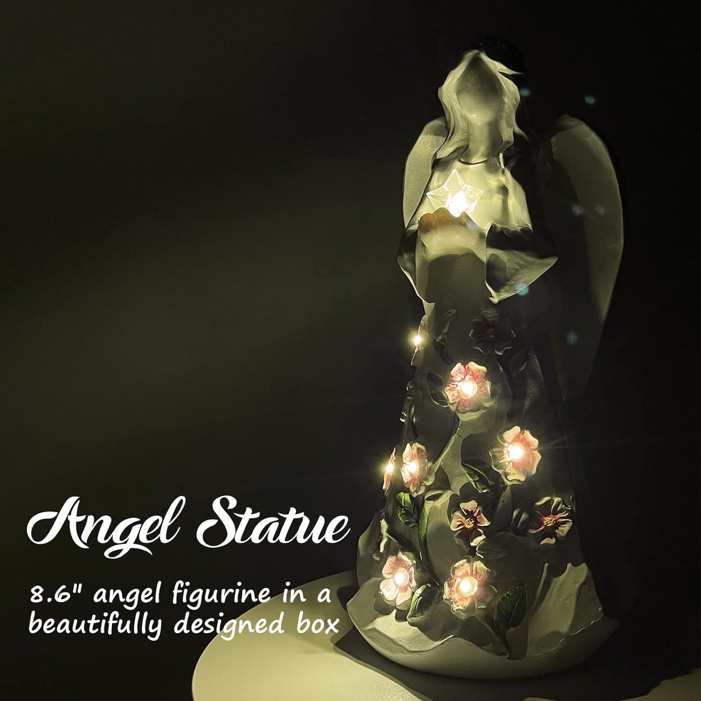 Guardian Angel Figurines with Light Star Battery Operated Angel Statue Decor, Birthday Gift for Grandma Grandmother Aunt Birthday Gift (with Timing Function)