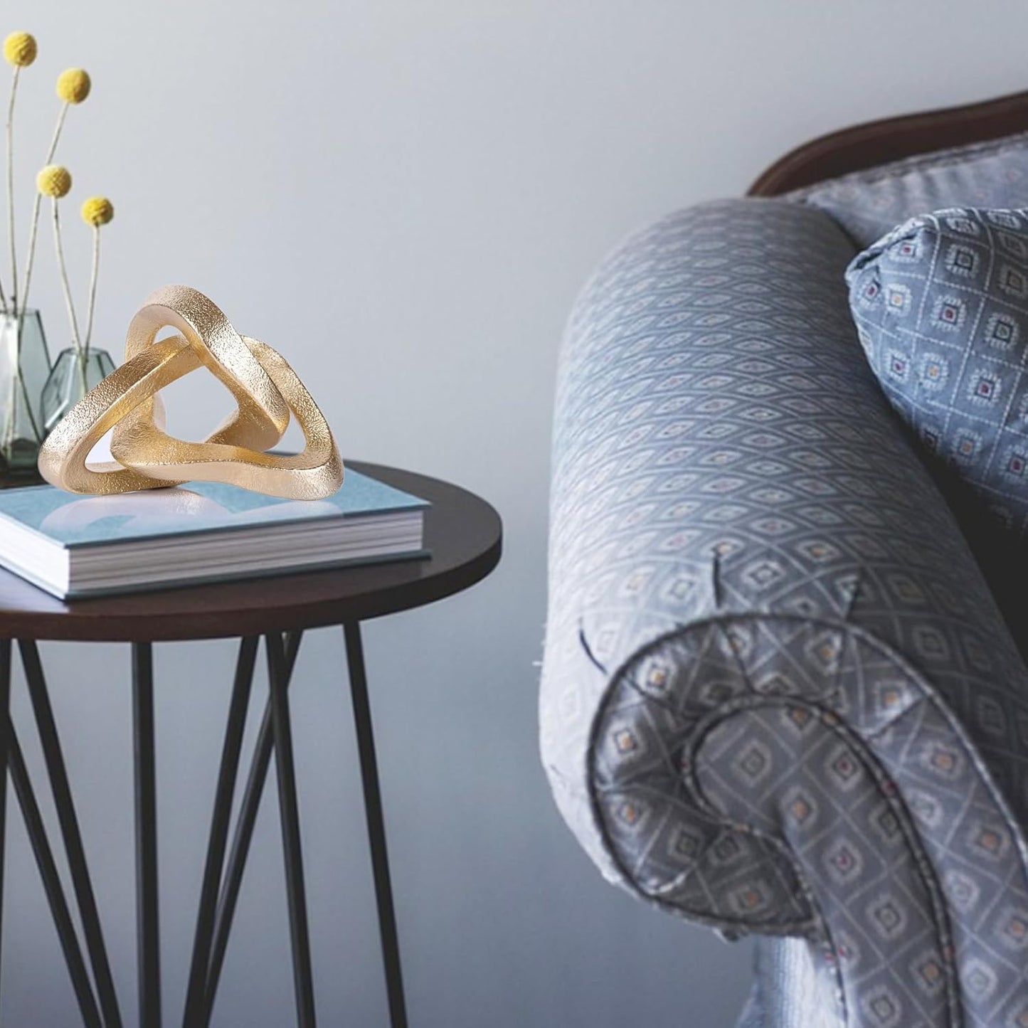 Infinity Knot Sculpture Gold Knot Decor Object, Abstract Knick Knacks Coffee Table Modern Statue, Gold Sculpture for Home Living Room Table Ornaments and TV Stand Bookshelf Decorative