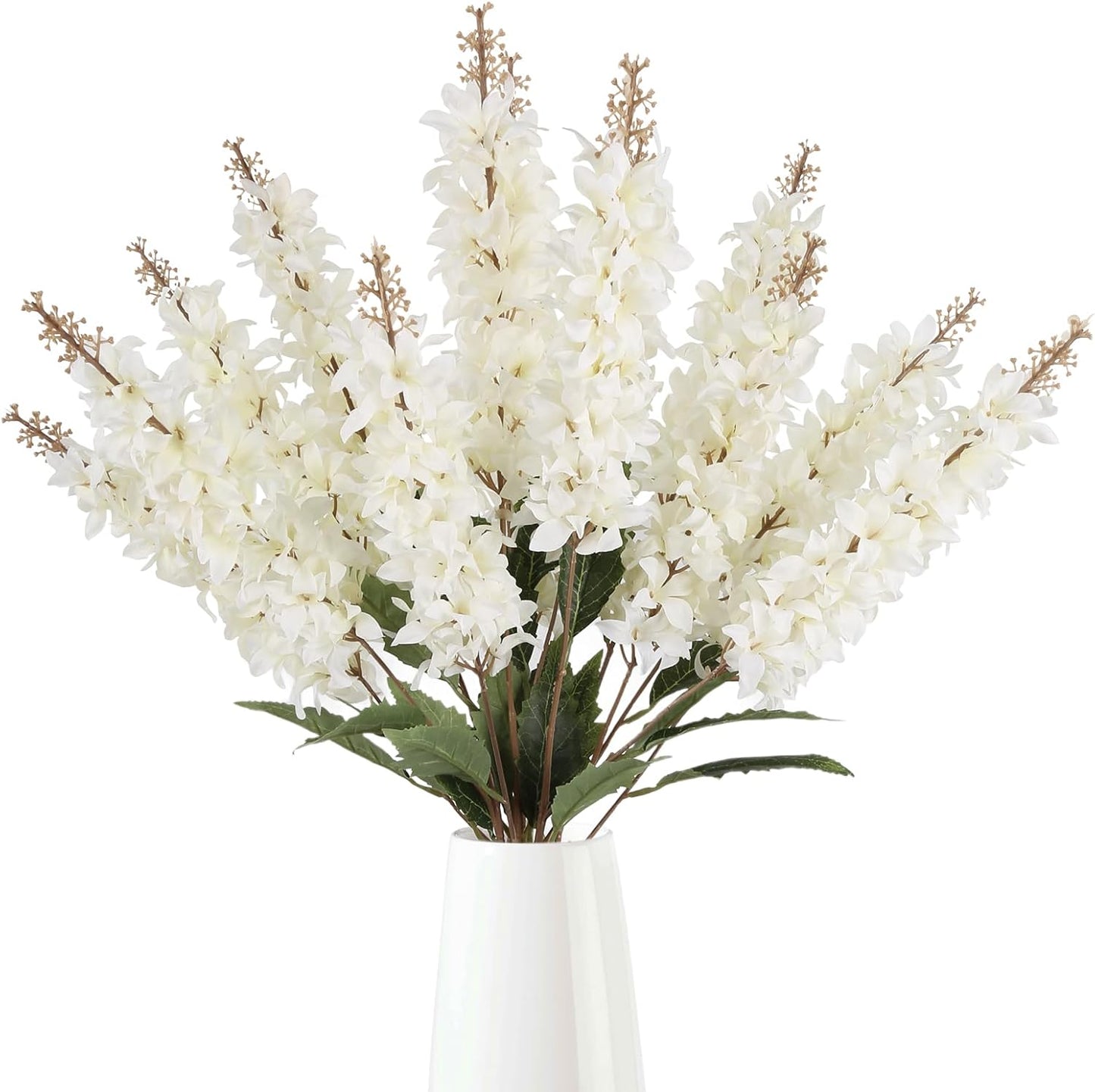 IPOPU 5PCS White Artificial Hyacinth Flower Fake Silk Delphinium 34.2inch Long Stem Hyacinth Flower Lifelike Snapdragon Flowers for DIY Wedding Kitchen Home Garden Office Decor(White)