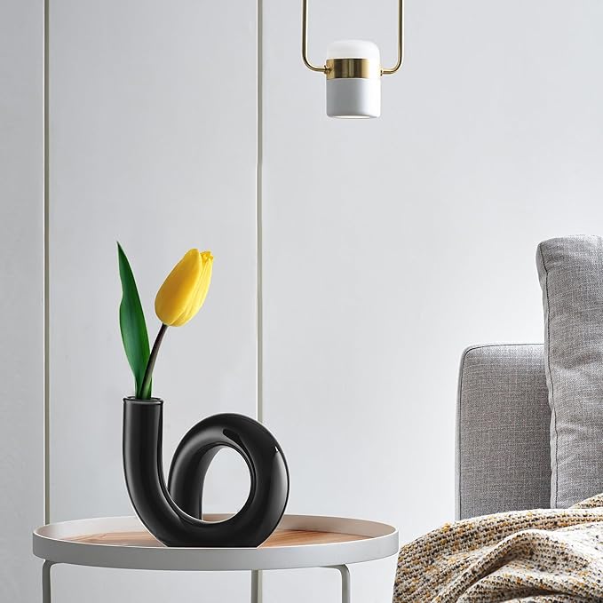 Joeyan Handmade Small Black Glass Flower Vase,Decorative Geometric Glass Bud Vase for Modern Home Centerpieces Living Room Office,4.72" Abstract Vase for Single Flower and Dry Flowers