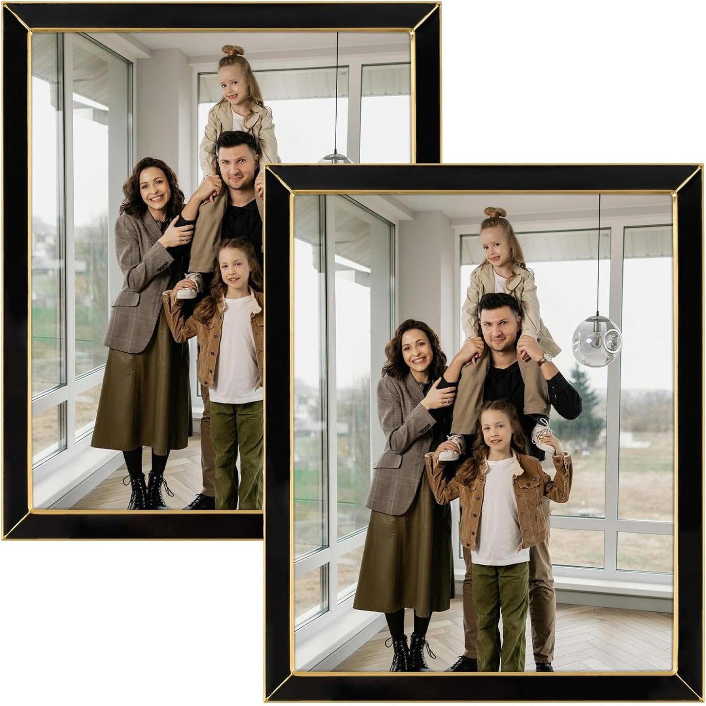 Frametory Enamel Picture Frame - 8x10 Gold Metal Edge Black Enamel Picture Frame With Easel and Velvet Back for Tabletop Display, Bookshelf, 8x10 Wall Decoration, Photo Frames-2 Set