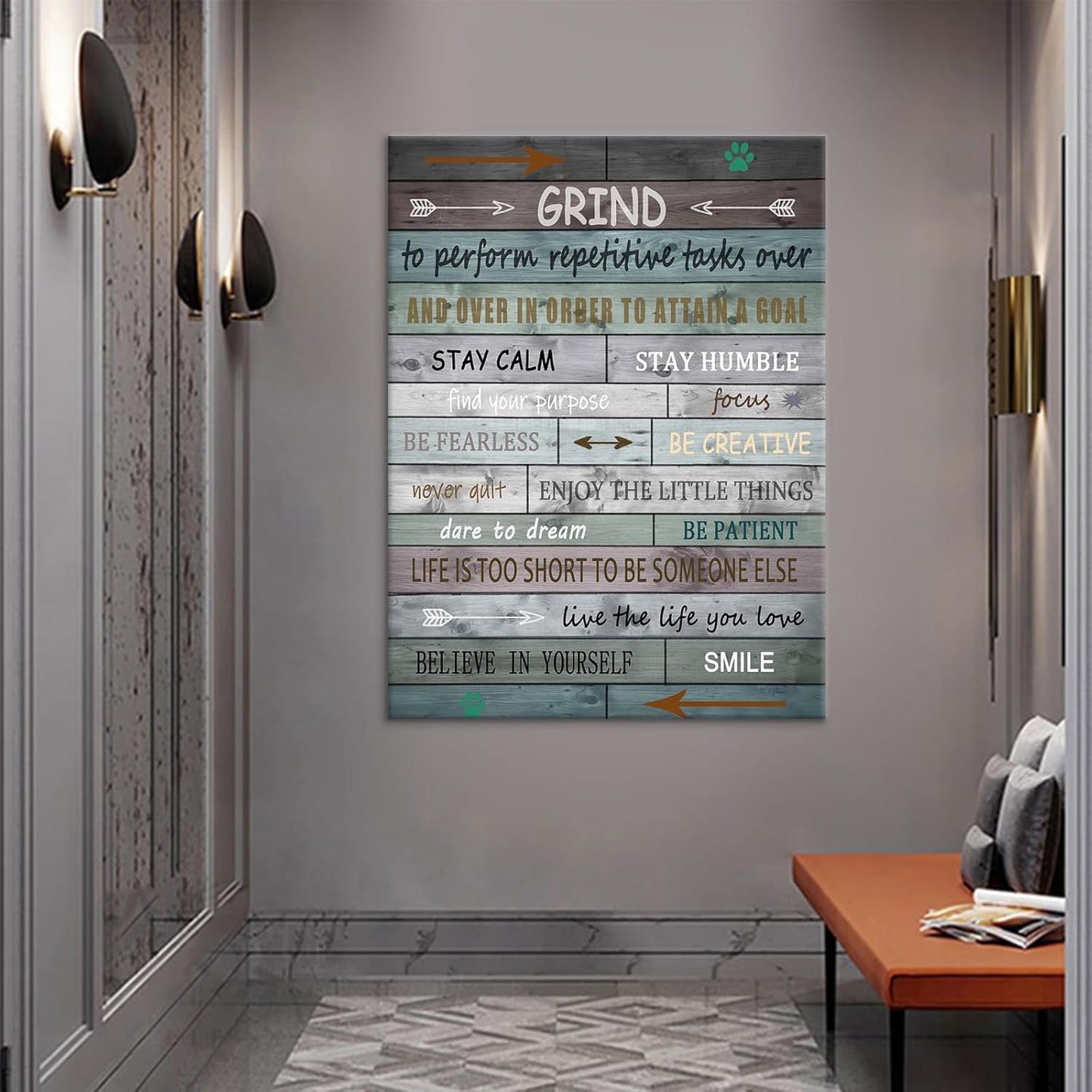 Inspirational Grind Canvas Wall Art Office Decor Motivational Picture Print Retro Theme Painting Poster Artwork for Living Room Workplace Hallway Wall Decoration Stretched and Framed [30''Wx 40''H]