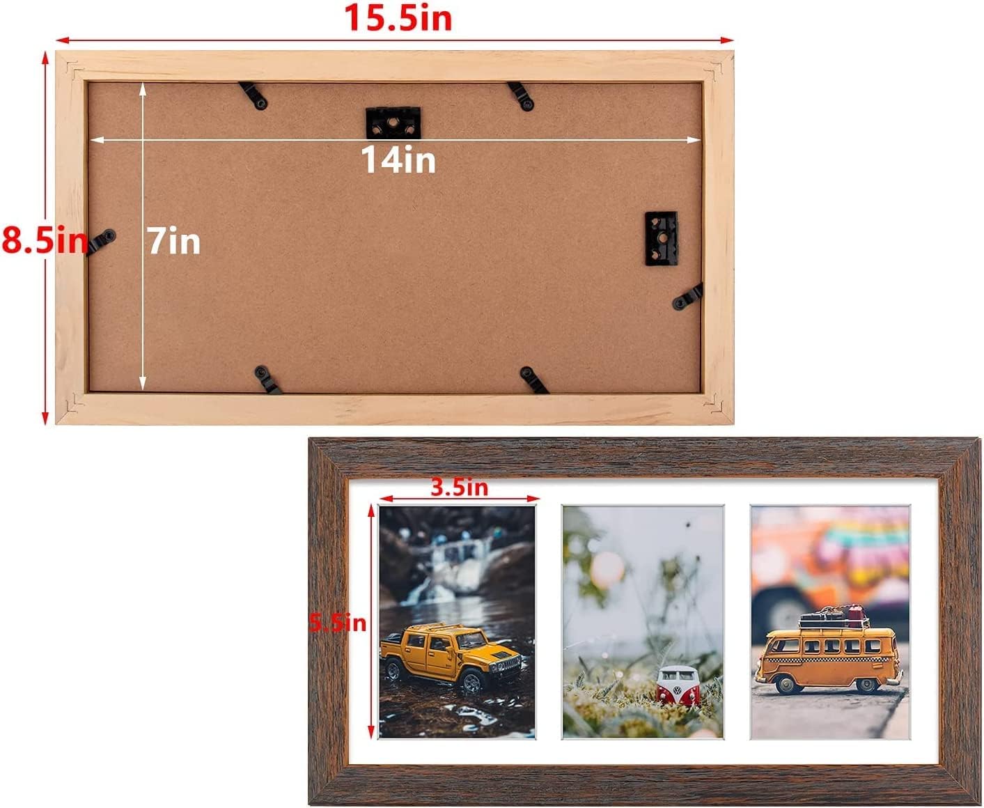 Golden State Art, Set of 10, 7x14 Distressed Brown Photo Wood Collage Frame with Mat Displays (3) 4"x6" Pictures