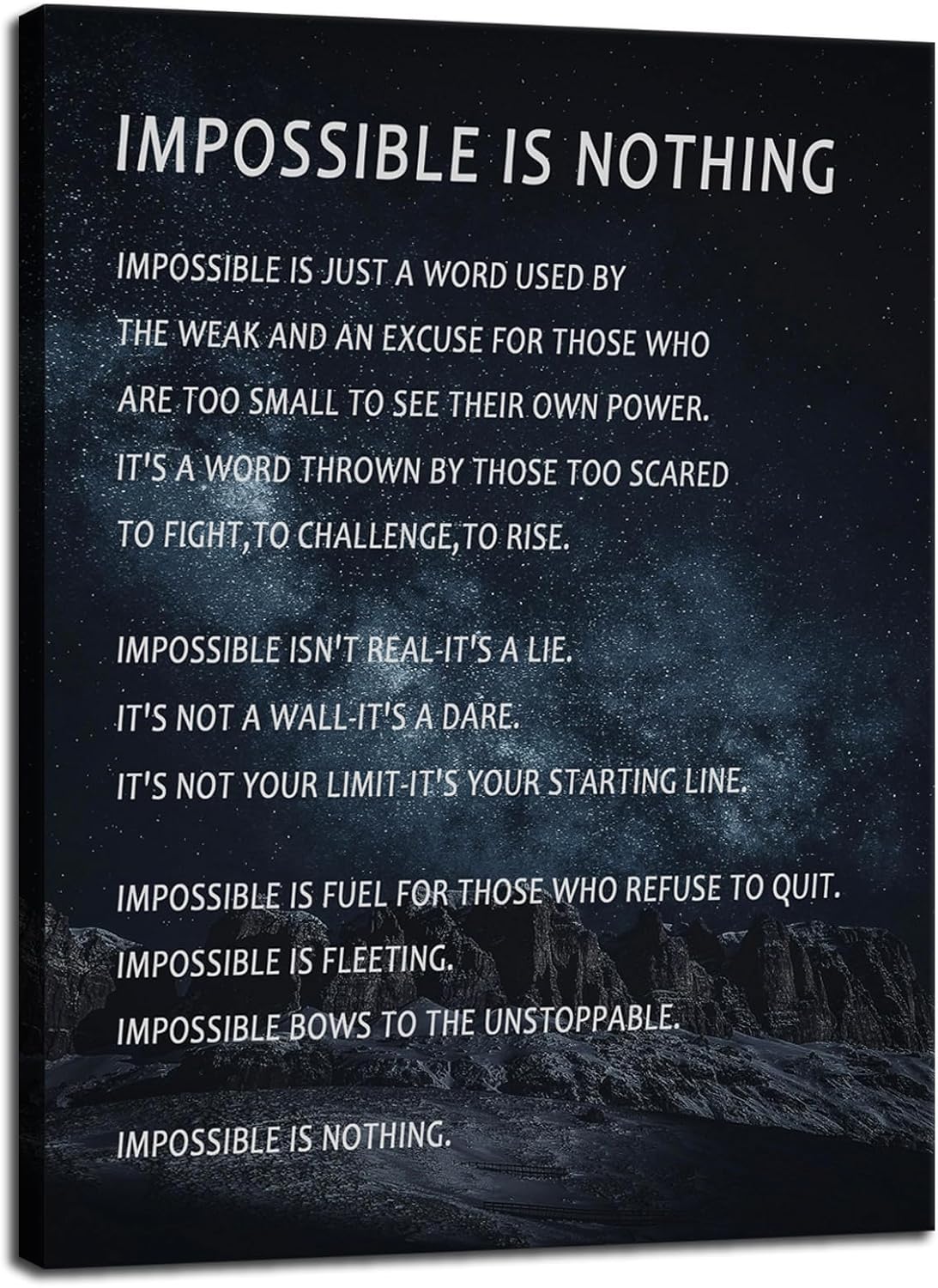 Impossible is Nothing Motivational Quotes Poster Inspirational Wall Art Inspiring Canvas Prints Artwork for Office Modern Home Living Room Wall Decor Painting Pictures Framed[18''W X 24''H]