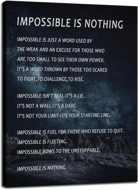 Inspirational Wall Art Office Wall Decor Impossible is Nothing Poster Motivational Quotes Painting Canvas Print Artwork Pictures Framed Home Living Room Decoration Ready to Hang[30''W X 40''H]