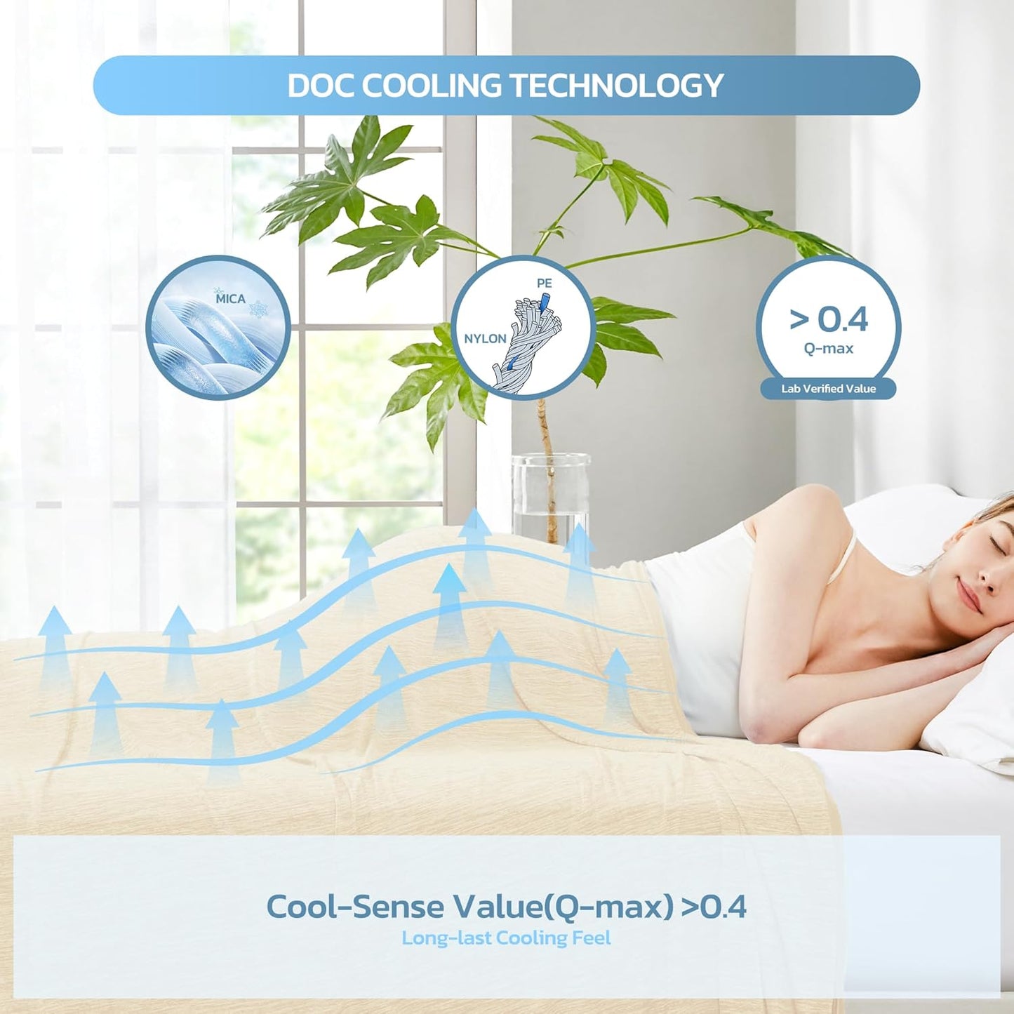 Degrees of Comfort Lightweight Breathable Cooling Blanket for Hot Sleepers- Double Side Summer Thin Cozy Blanket for Adults Kids, Oeko-TEX 100% Certified(Beige, 50"x70")