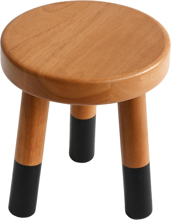 Rubber Wood 9" Round Plant Stand |Dip Dyed Black Stool, Wood Riser |Milking Stool (10" H)