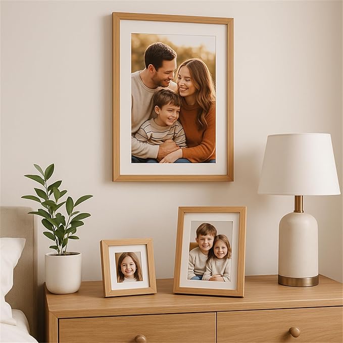 4x6 Oak Wood Picture Frame - 4"x6" Photo Frame, 4x6 Picture Frame Wood, Natural Solid Wooden Picture Frames for Wall Art Photo and Prints(3 Pack, Beige)