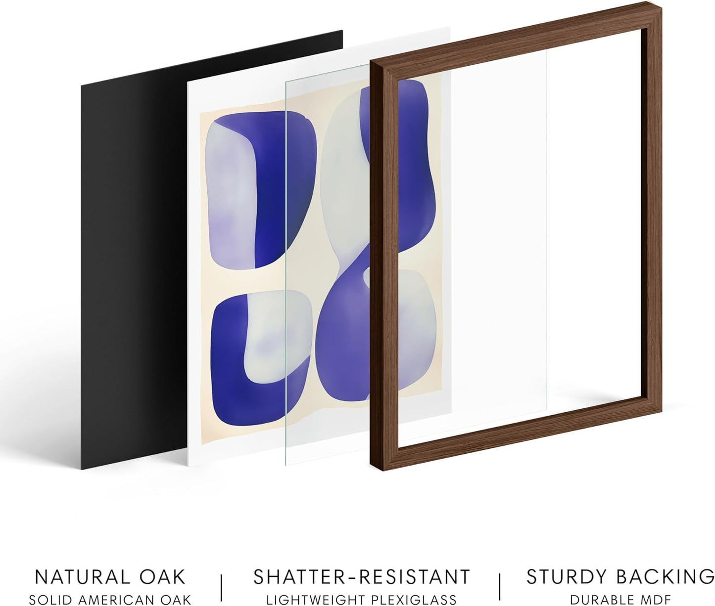 HAUS AND HUES Modern Abstract Wall Art - Blue and Green Living Room Art, Modern Artwork for Walls, Minimalist Picture for Living Room(Blue Tribal Shapes 2, Walnut Frame, 24x36)