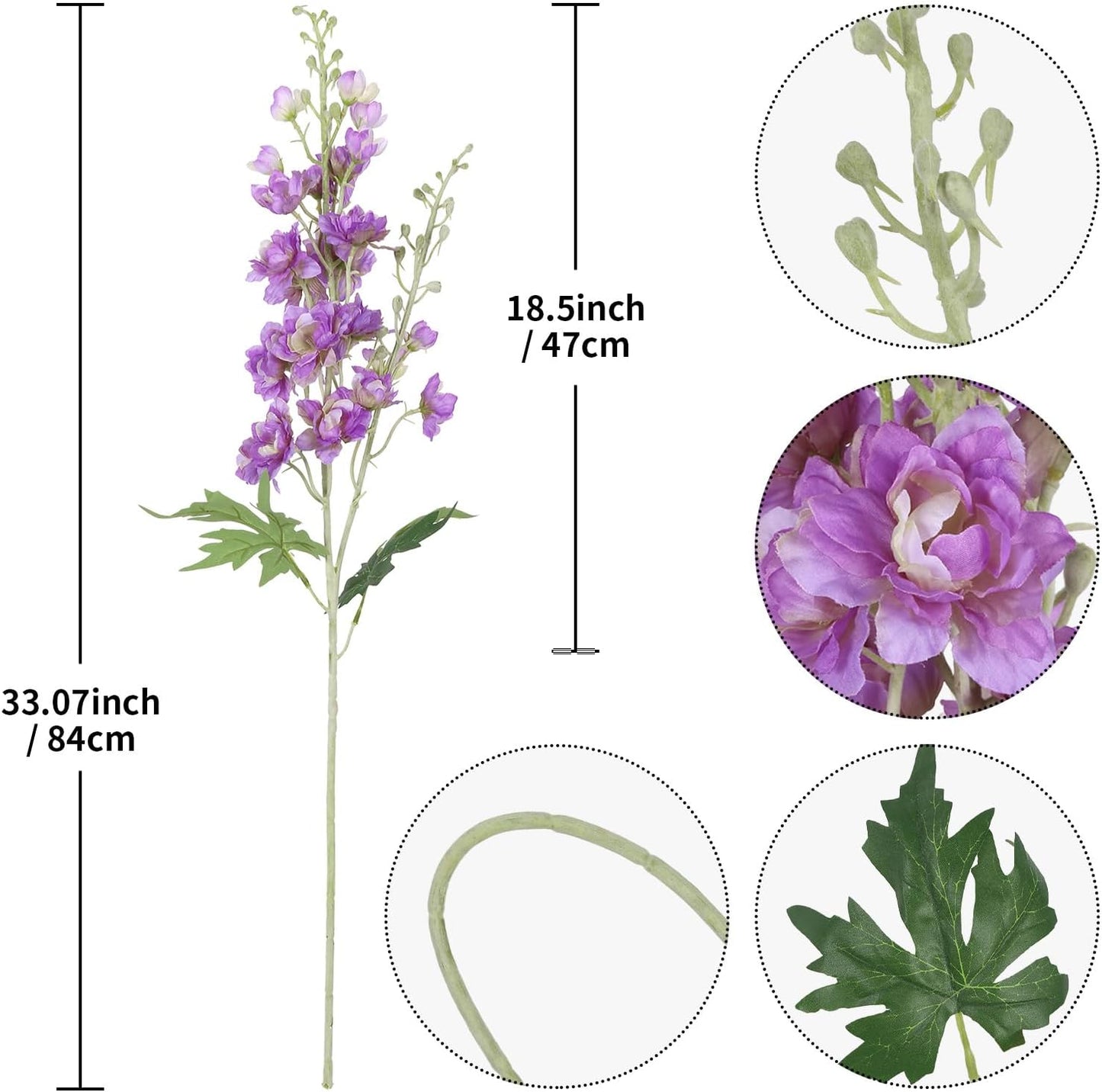 IPOPU 33" Fake Delphinium Flowers 5 pcs Long Stem Delphinium Flowers Larkspur Artifical Flowers Purple Realistic Silk Flowers for Tall Vase Home Wedding Party Decor (Purple)