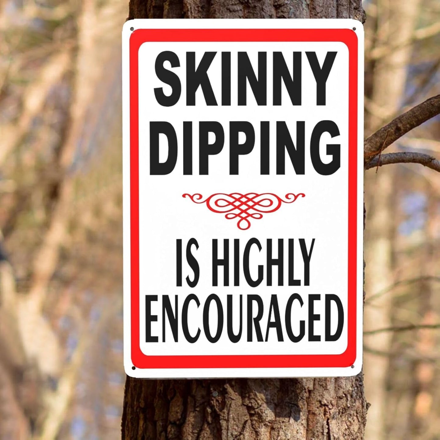 Metal Tin Skinny Dipping Highly Encouraged Sign For The Inconvenience Sign for Outdoor & Indoor 12x8 Inches