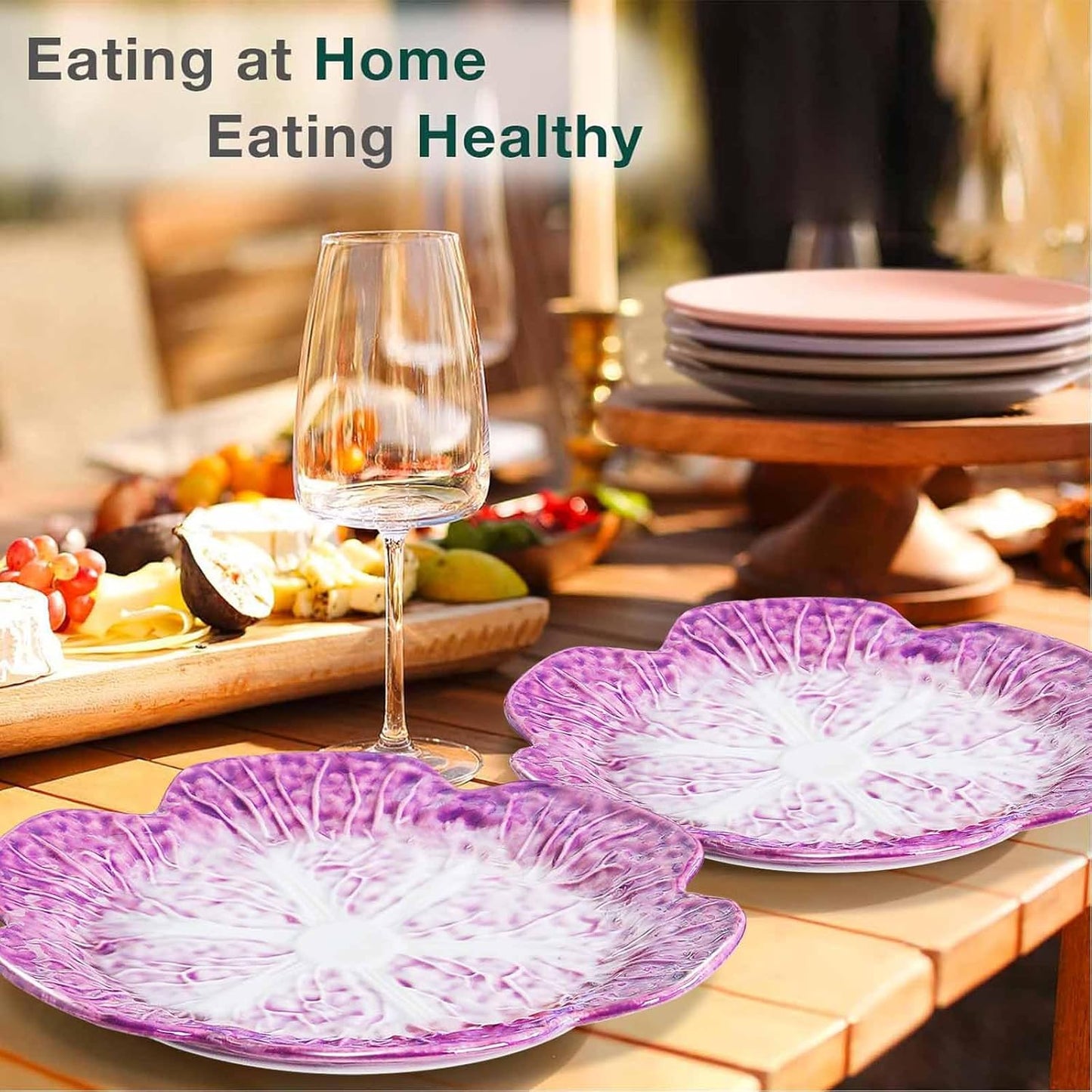 KXZ Set of 4 Purple Ceramic Salad Plate, 10.5 Inch Porcelain Decorative Plates for Kitchen, Round Appetizer Bowl for Dessert, Decorative, Dinner, Pancakes, Steak