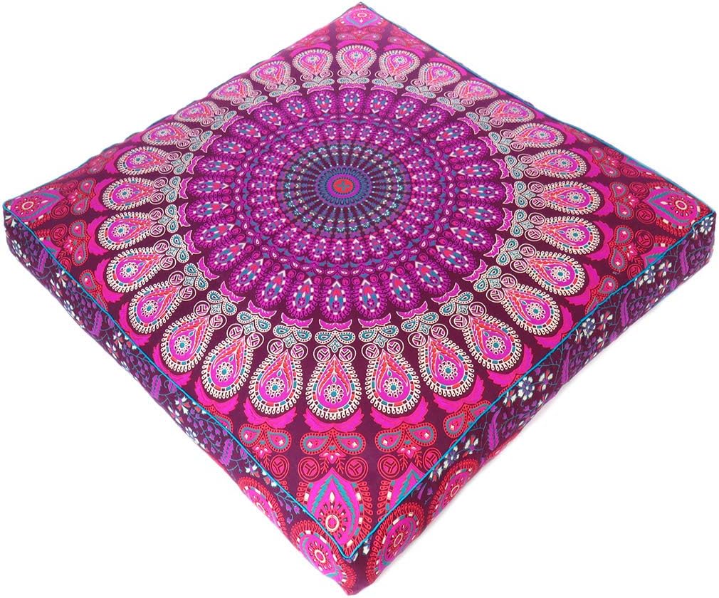 Eyes of India - Mandala Floor Pillow Cover Meditation Cushion Seating Throw Hippie Round Colorful Decorative Bohemian Indian Pouf Ottoman Handmade Cover ONLY (Purple 1, 35" x 35")