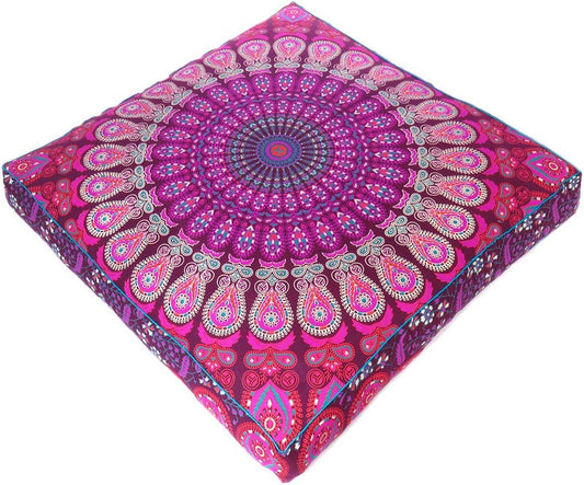Eyes of India - Mandala Floor Pillow Cover Meditation Cushion Seating Throw Hippie Round Colorful Decorative Bohemian Indian Pouf Ottoman Handmade Cover ONLY (Purple 1, 35" x 35")
