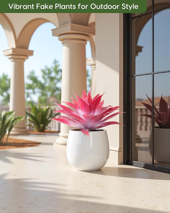 Velener Artificial Agave Plant Set, 28 Inch, Faux Aesthetic Plants for Home Decor, Realistic Fake Red and White Agave Plants Indoor Without Pot, Set of 2