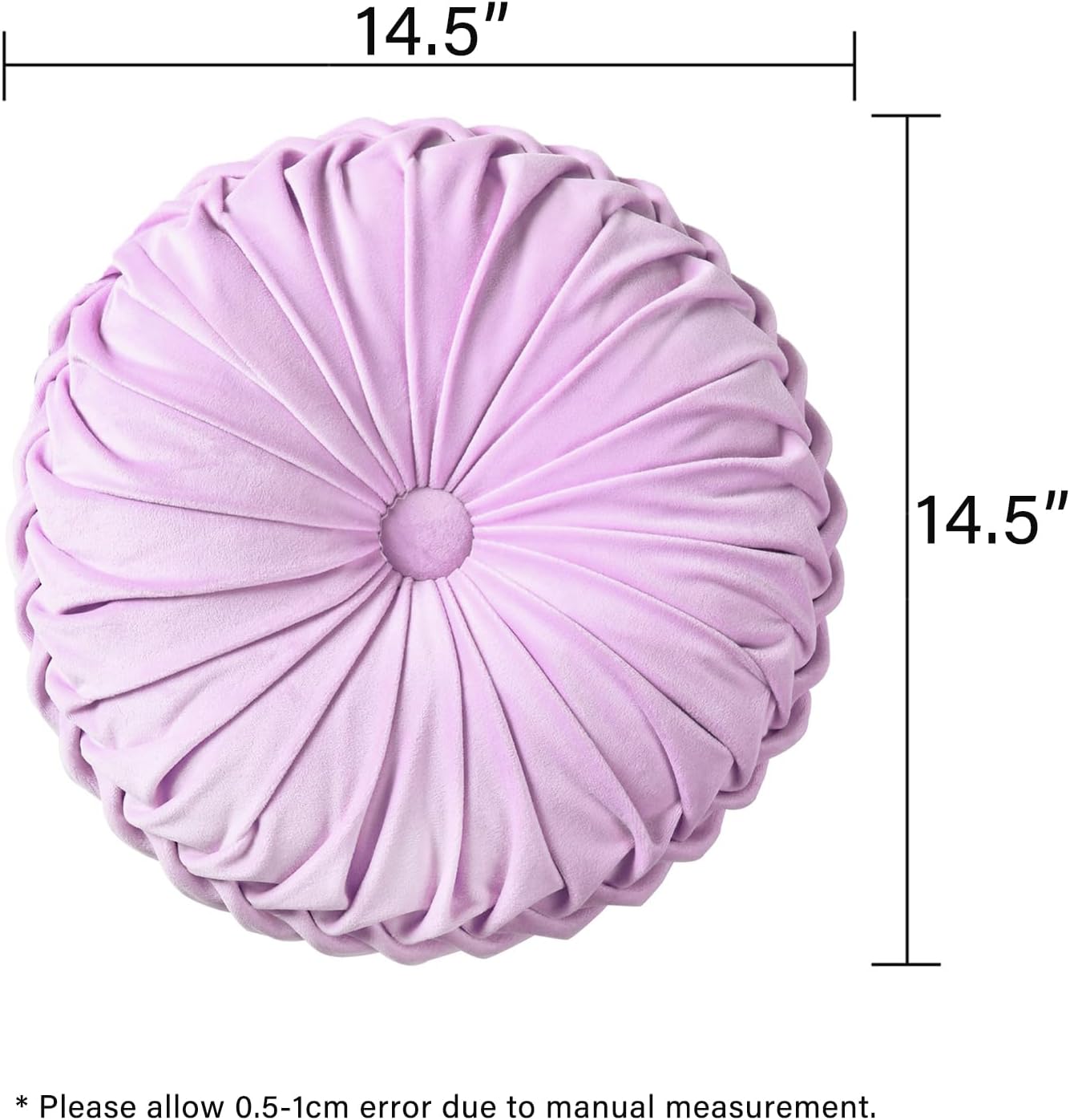 HIG Set of 2 Decorative Round Pleated Throw Pillows,Classy Accent Pumpkin Throw Pillows with Center Button,Vintage Velvet Floor Pillows for Sofa Vanity Chair Bed,Light Purple,14.7" Diameter(Ripple)