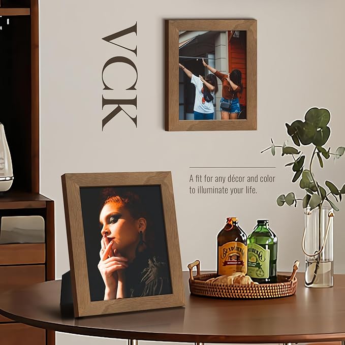 VCK 8x10 Picture Frame 3 Pack - Brown Walnut, Exclusive Natural Wood Grain Solid Wood Picture Frame, Table Display or Wall Hanging