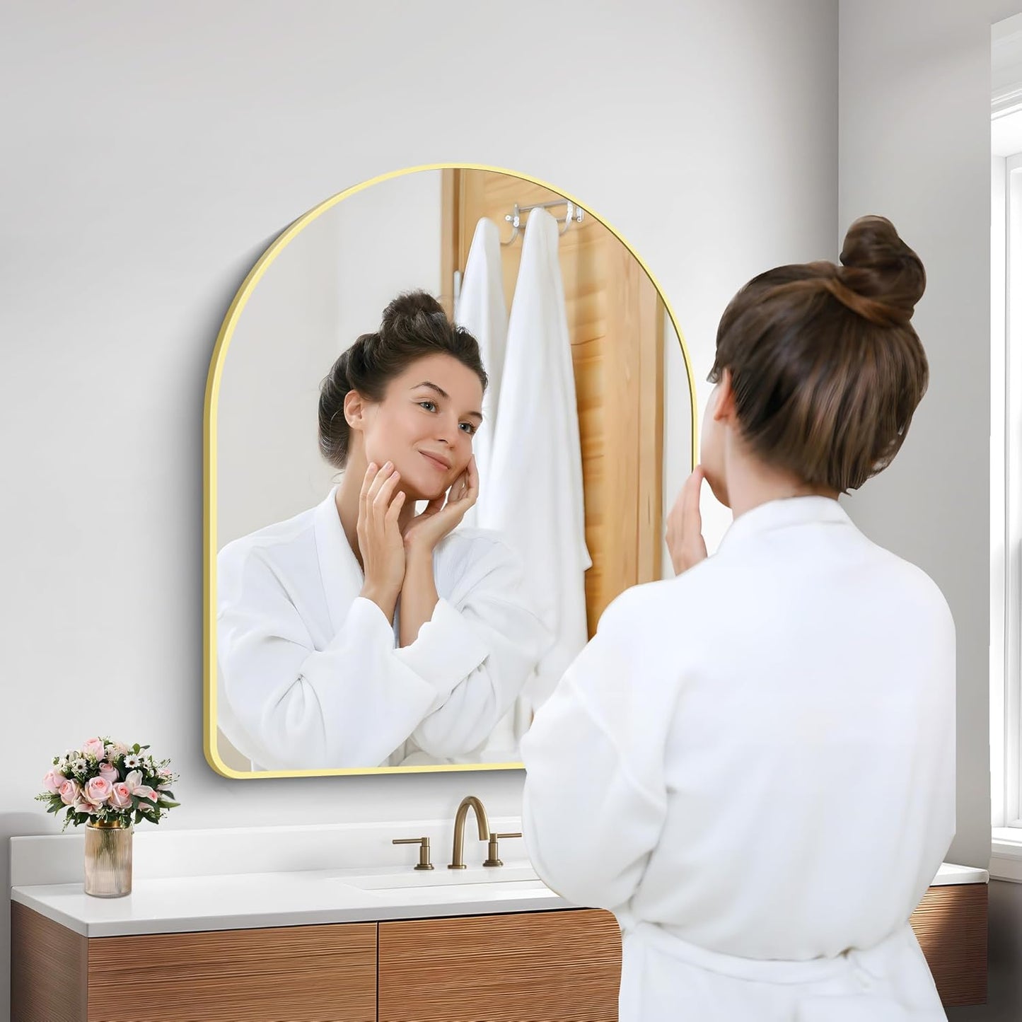 FORBATH Arched Bathroom Mirror 30x36 Inch, Arch Wall Mirror with Gold Aluminum Frame, Arched Mirror for Dresser, Fireplace,Entryway,Home Decor,Hanging or Leaning Against Wall