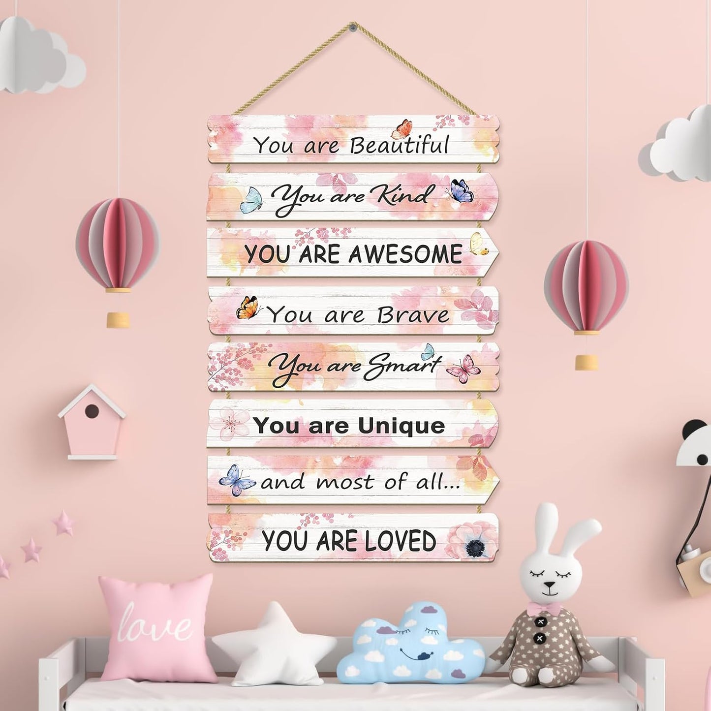 Girls Room Decor Butterfly Wall Decor for Girls Bedroom Inspirational Wall Art for Kids Pink Wall Decorations Little Girl Toddler Room Wood Sign Nursery Room Decor (Butterfly)