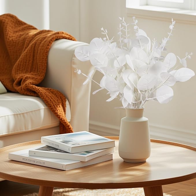 120 Pcs Artificial Eucalyptus Leaves Stems Bulk – 3 Styles Mixed Faux Silver Dollar Eucalyptus Leaves, DIY Fake White Stems for Wedding Bouquets, Floral Arrangements, Centerpieces & Home Decor