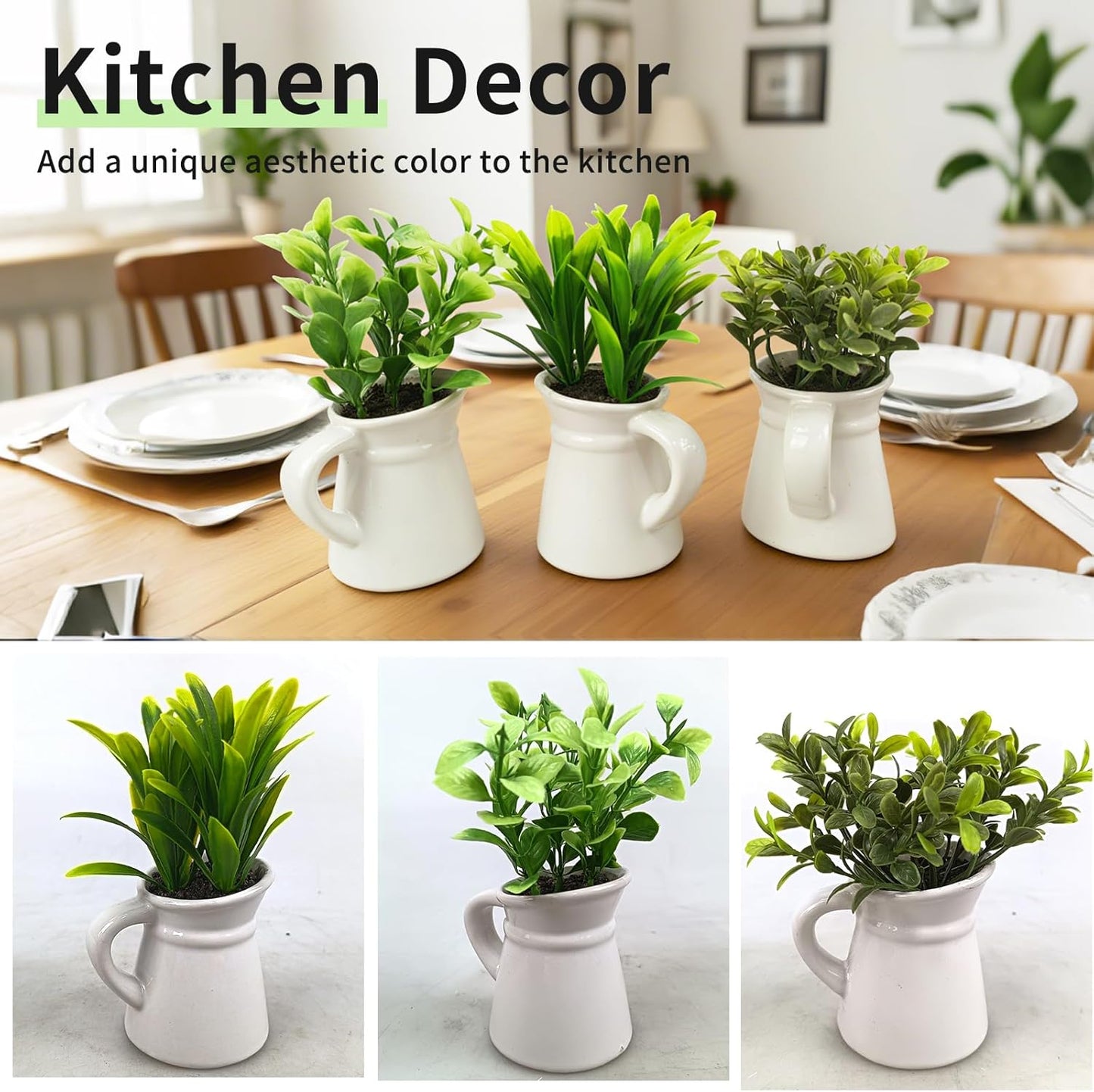Cutepet 3 Pack Artificial Plants Small Fake Plants, Mini Faux Plants Indoor/Outdoor Potted Plant,Artificial Greenery for Home Office Bathroom Table Decoration