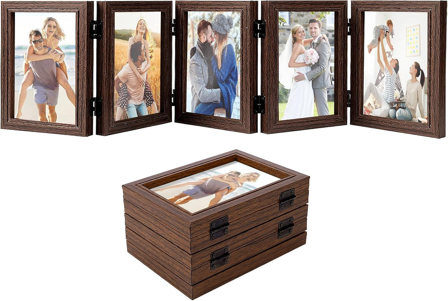 Biggun 4x6in 5 Folding Accordion Picture Frame - Foldable Hinged Collage Photo Frames for Tabletop Display Multiple Family Pictures Birthday Father's Day Gifts (Brown)