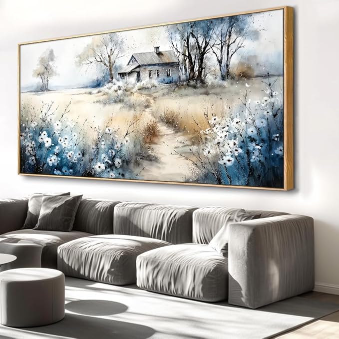 Watercolor Landscape Art Wall Art - Framed Modern Canvas Painting for Living Room, Bedroom Home Office Decor, 60x30 Inch Ready to Hang