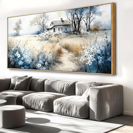 Watercolor Landscape Art Wall Art - Framed Modern Canvas Painting for Living Room, Bedroom Home Office Decor, 60x30 Inch Ready to Hang