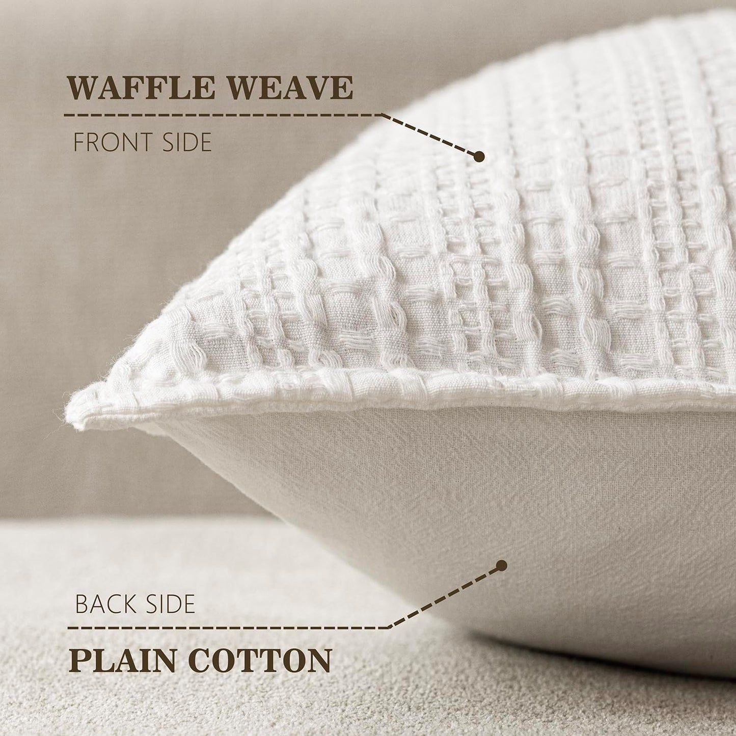 Foindtower Set of 2 Decorative Cotton Waffle Weave Throw Pillow Covers Euro Shams Cushion Covers Accent European Pillowcase for Bed Couch Sofa Bedroom Living Room Home Decor 24×24 Inch Cream White