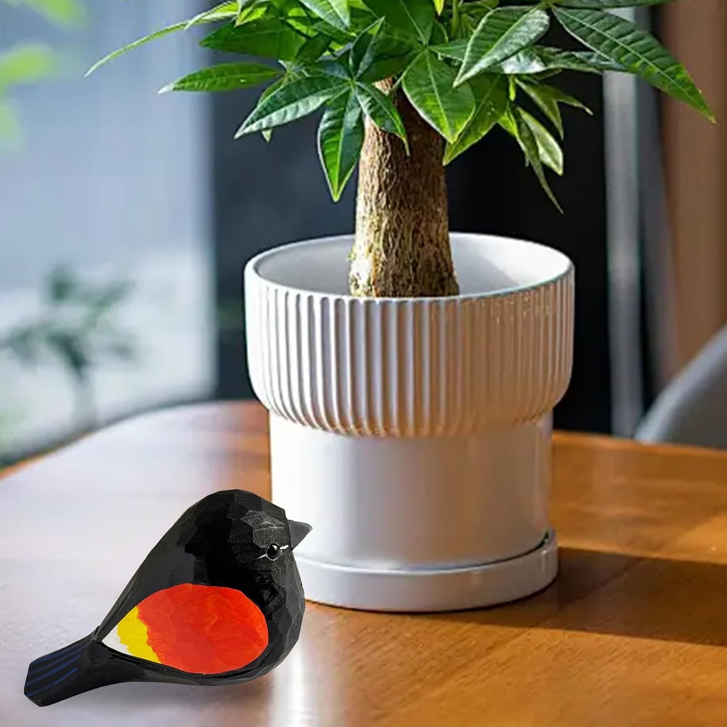 LWINGFLYER Wooden Bird Figurines Artificial Realistic Red-Winged Blackbird for Christmas Decoration, Artificial Bird Statue,Gift for Bird Lovers, Carved Small Animal Ornament Christmas Home Decor