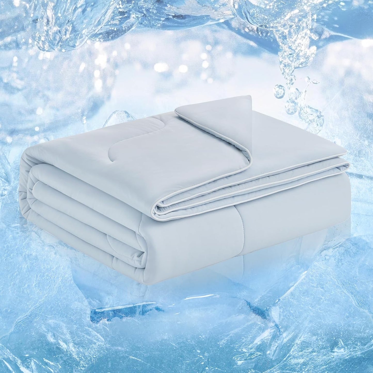 Cozy Bliss Viscose Cooling Comforter King Size, Reversible Cooling Blanket for Hot Sleepers and Night Sweats, Q-Max 0.4 Breathable Summer Comforter Quilt, Lightweight Soft Silky Smooth, Cool Blue