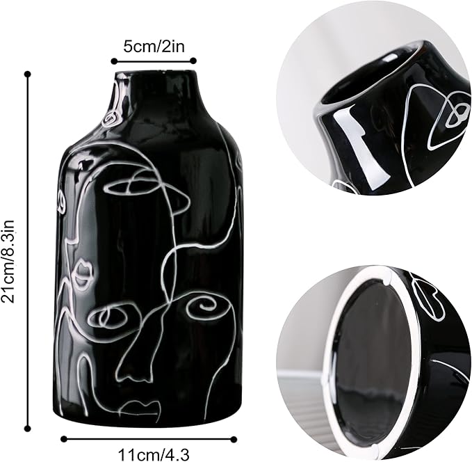Kimdio Ceramic Vase Irregular face Design Decorative Flower Vase for Home Decor Living Room, Home, Office, Centerpiece,Table and Wedding B-Black